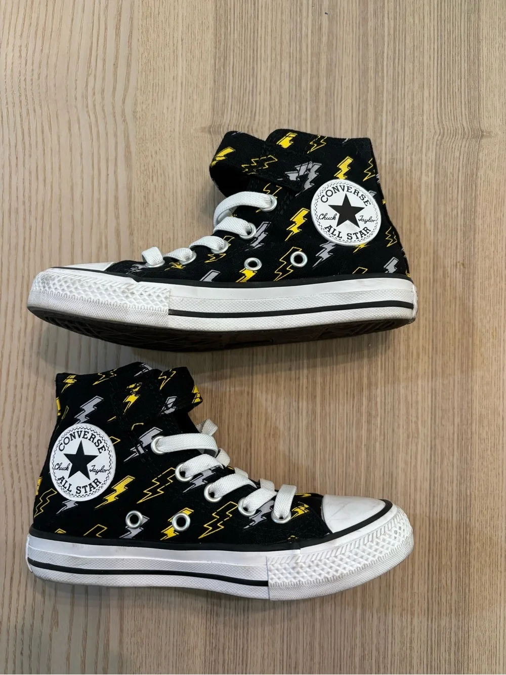 Converse Kids Black High Top Sneakers with Yellow Lightning Bolt Print